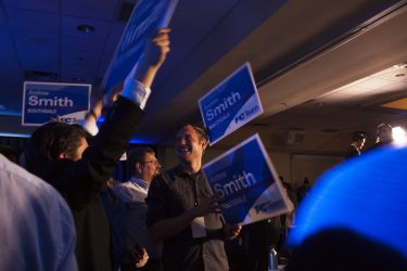 PC supporters celebrate a landmark victory at Canad Inns in Polo Park. Photo by Carolyne Kroeker.