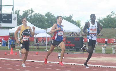 Simon Berube (left) competes at the 2017 Canada Summer Games at University Stadium in Winnipeg. 